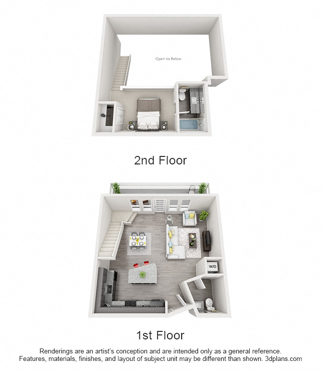 Floor plan for 1 bed, 1.5 baths, 800 sqft